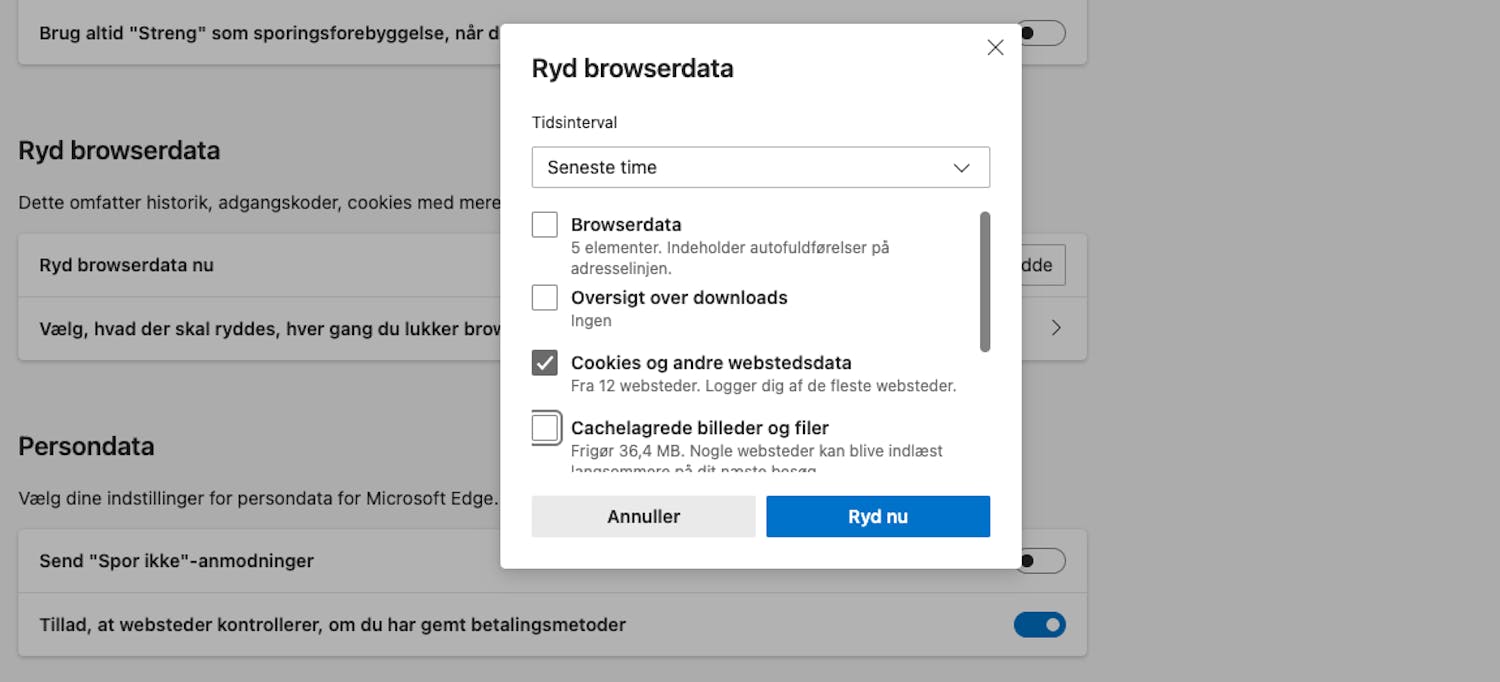 Radera cookies: Edge